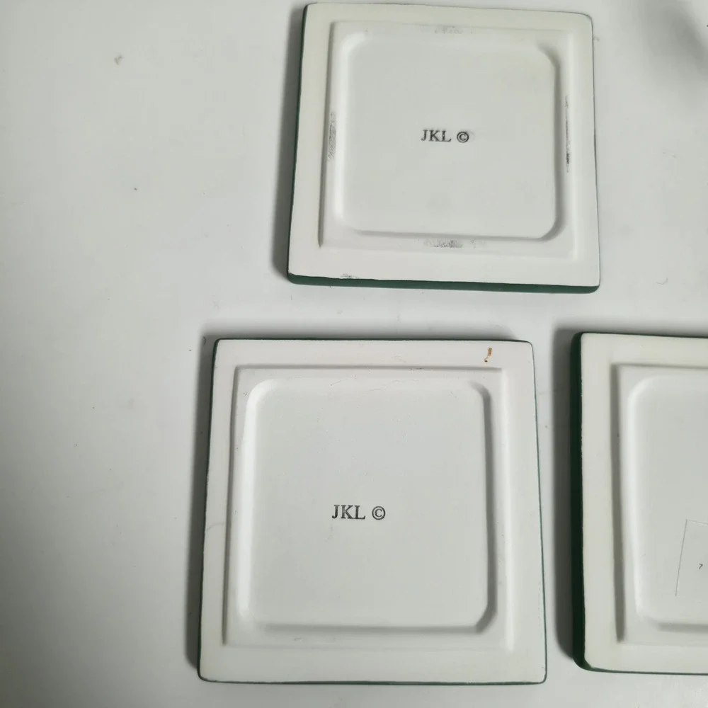 VTG Jackel Int'l Ceramic Fruit Coasters Tile Trivets W/ Metal Holder Set Of 4